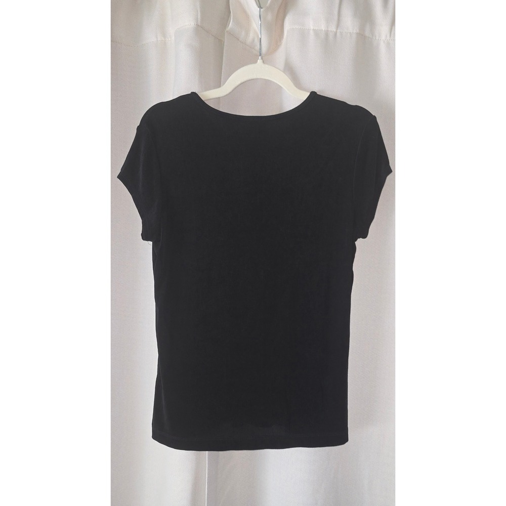 Chicos‎ Travelers Black Short Sleeve Ribbed Crew Neck Top Size 1 Medium - Picture 2 of 3
